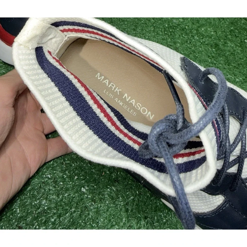 Mark Nason Los Angeles Mens Size 10.5 Blue Leather Knit Shoes Comfort Sneakers